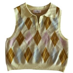 Sweet Republic Yellow Argyle Cropped, Sweater Vest- M